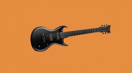 Striking contrast, black electric guitar on a vibrant orange background