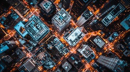 Poster - a cityscape with tall buildings and a street view