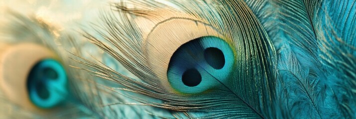 Aufkleber - Vibrant close up of colorful peacock feathers showcasing intricate pattern details in natural light. Generative AI