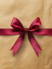 Poster - Gift wrapped in brown paper with a red satin bow ready for an occasion. Generative AI