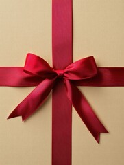 Wall Mural - Gift box wrapped in brown paper adorned with a red satin ribbon showcases festive presentation for special occasions. Generative AI