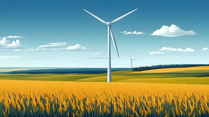 Wall Mural - Wind Turbines in a Golden Wheat Field, windmill, windmills, renewable energy, clean energy, green energy