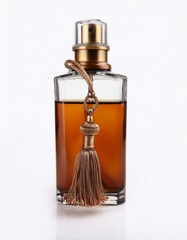 Wall Mural - Amber perfume in elegant glass bottle with tassel.