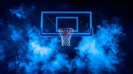 Basketball Hoop in Blue Smoke, net, court, lighting, dark, background