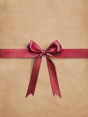 Aufkleber - Brown gift wrap adorned with a red satin bow perfect for various occasions. Generative AI