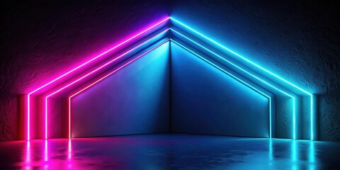 Wall Mural - abstract neon glowing lines in dark room with reflective floor