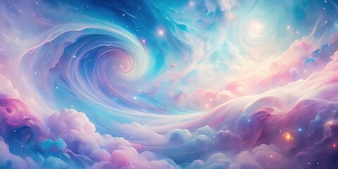 Wall Mural - Celestial Swirl A Dreamlike Pastel Nebula with Soft Clouds and Glimmering Stars