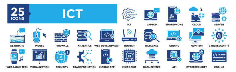 Information and Communication Technology icon collection set. Containing design technology, communication, network, digital, information, internet	