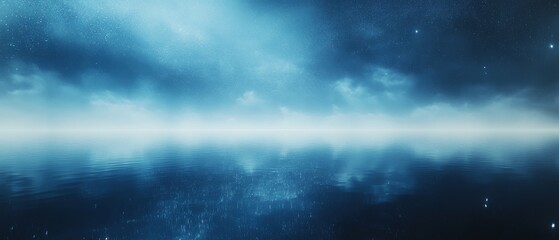 Wall Mural - A vast, otherworldly ocean under starlit skies stretches into the horizon, its surface glittering with ethereal luminescence and serene beauty.