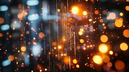 Poster - Vibrant financial data visualization depicting glowing graphs amidst city lights, illustrating market trends and highlighting investment opportunities in a modern urban s