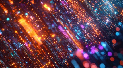 Poster - Vibrant financial data visualization depicting glowing graphs amidst city lights, illustrating market trends and highlighting investment opportunities in a modern urban s