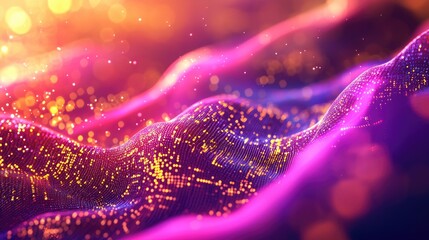 Fototapete - Vibrant abstract digital background featuring glowing binary code and light effects, illustrating a dynamic flow of information in a high-tech environment.