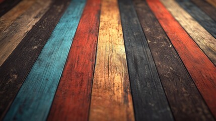 Poster - This image features a rustic wooden background made of vibrant colored planks, perfect for creative projects, design inspiration, and home decor themes.