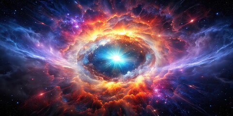 Wall Mural - a vibrant cosmic nebula with a brilliant central star, surrounded by swirling clouds of gas and dust