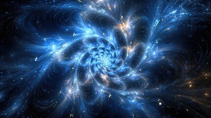 Poster - This captivating abstract image showcases blue swirling particles on a dark background, perfect for creative projects, digital art, and futuristic themes.
