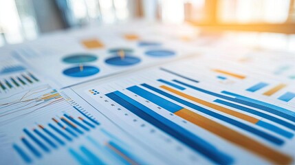 Leinwandbilder - This image showcases a modern financial data visualization featuring charts and graphs against a vibrant urban skyline, representing economic growth and investment trends