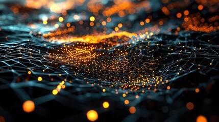 Aufkleber - An intricate illustration showing Earth at night, highlighted by bright lights and a hexagonal grid. This digital artwork symbolizes global connectivity and advanced tech