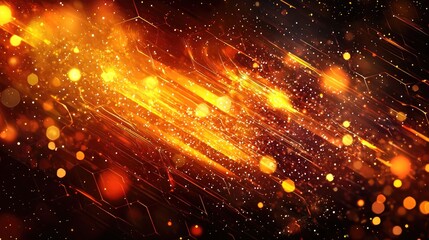 Poster - Vibrant abstract background showcasing glowing particles and dynamic light beams. The futuristic design features hexagonal patterns and a stunning color palette.