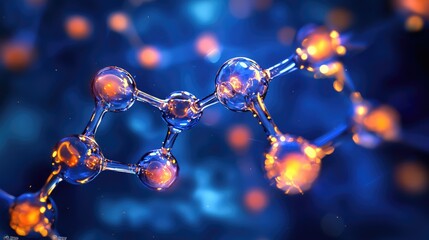 Aufkleber - This abstract digital illustration depicts interconnected molecular structures with glowing nodes, representing innovation and scientific research in a vibrant dark blue