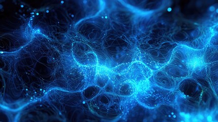 Poster - A vibrant abstract blue background featuring glowing connections and dots, ideal for technology, data, and communication themes in modern design projects.