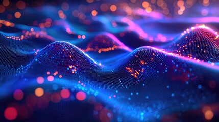 Leinwandbilder - A vibrant abstract blue background featuring glowing connections and dots, ideal for technology, data, and communication themes in modern design projects.