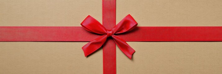 Poster - Gift box elegantly wrapped with red ribbon, perfect for any special occasion or celebration. Generative AI