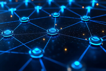 Abstract glowing blue network nodes and connections digital illustration