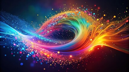 Wall Mural - Abstract swirling vibrant rainbow wave of colorful light particles and glittering dust