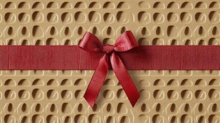 Leinwandbilder - Gift box wrapped with a vibrant red ribbon set against a textured golden background. Generative AI