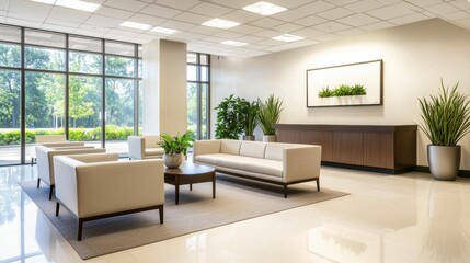 Poster - Modern office lobby with elegant seating and greenery