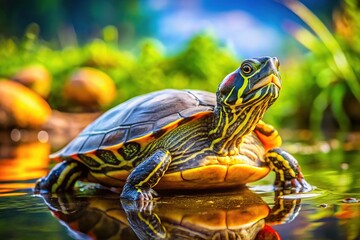 Wall Mural - Water Turtle, Nature, Colorful, Vivid, Artistic