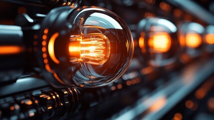 Illuminating Innovation: A futuristic array of glowing bulbs, showcasing technological advancement and the power of ideas.