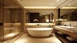 © Beer AI - Contemporary bathroom with freestanding bathtub and large mirror