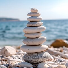 Pebble tower on the beach. Spa therapy summer travel vacation