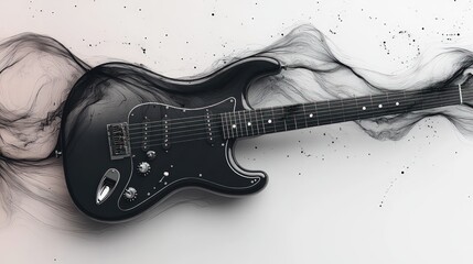 Canvas Print - Black electric guitar, abstract ink, artistic.