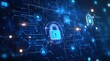 © MdOzal - Padlock With Keyhole icon in personal data security Illustrates cyber data or information privacy idea. blue color abstract hi speed internet technology. Online security concept.