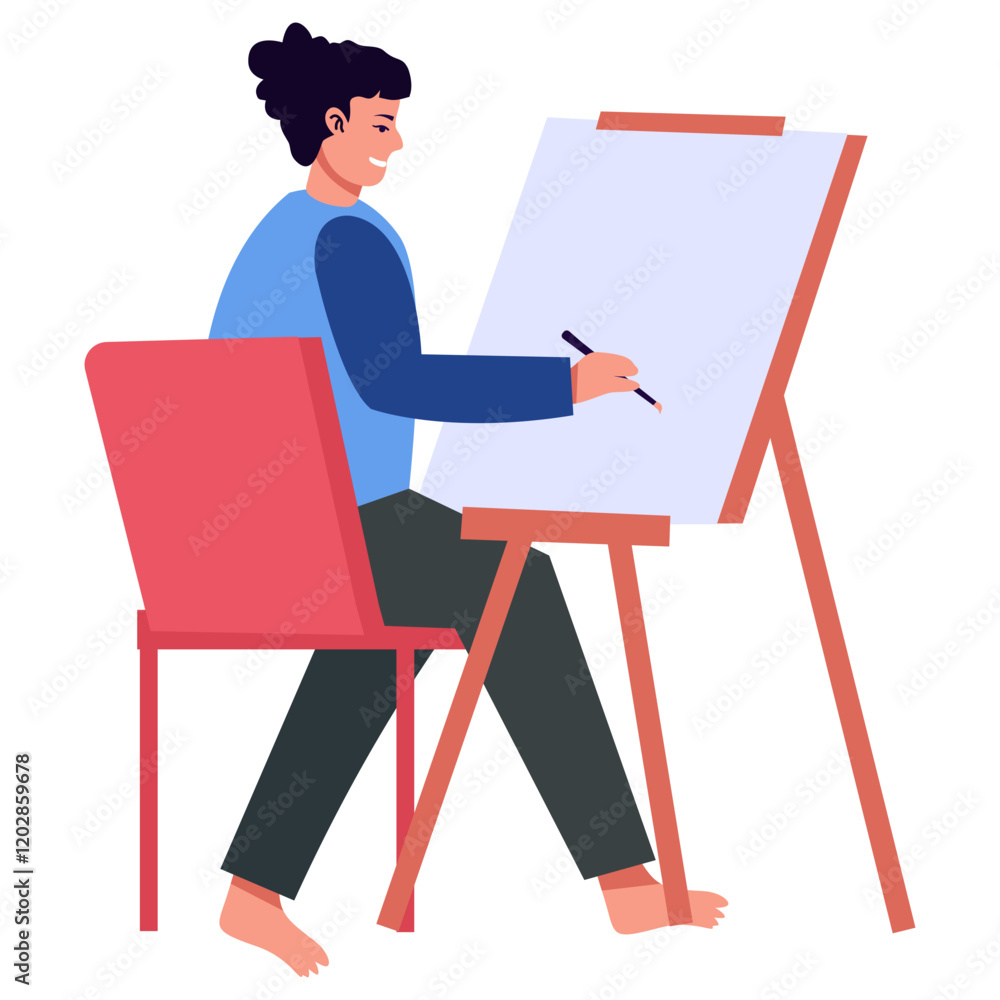 Artist Painting Character Isolated on White Background. Vector Cartoon ...