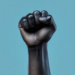 Wall Mural - A powerful image of a raised black fist symbolizing strength and solidarity, ideal for Black History Month, unity campaigns, and social justice events.