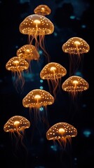 Wall Mural - mesmerizing jellyfish swimming in the depths of the ocean: a stunning background for your creative p