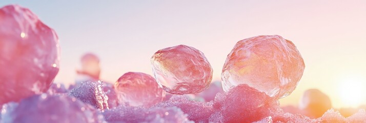 Wall Mural - delicate crystals glimmering at sunrise: a stunning close-up of nature's beauty with ethereal pink a