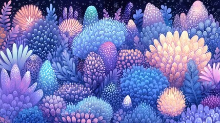 Wall Mural - vibrant abstract landscape of colorful foliage and unique textures illuminated by soft light in a dr