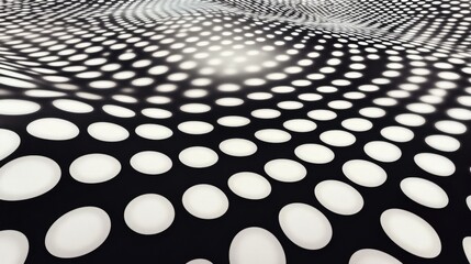 Wall Mural - dynamic pattern of circles on a black surface creating depth and visual interest for abstract design