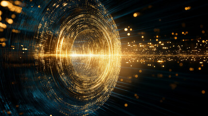 Wall Mural - golden galactic portal: a mesmerizing abstract artwork depicting a swirling golden portal, radiating