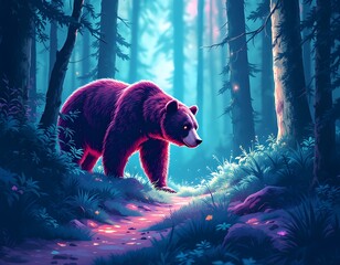 Wall Mural - Majestic Bear in Enchanting Forest Digital Art