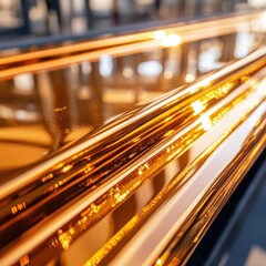 Wall Mural - illuminated orange glass texture with reflection at close range - perfect for backgrounds, design pr