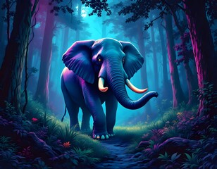 Wall Mural - Majestic Elephant in Enchanting Forest Digital Art