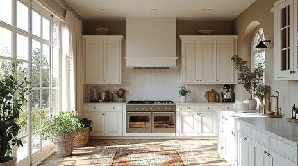 Wall Mural - Bright and airy kitchen with modern decor and natural light in a cozy home setting