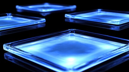 Wall Mural - glowing blue squares on dark surface, futuristic tech concept