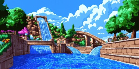 Wall Mural - 16-bit pixel art water park