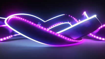 Wall Mural - Neon light ribbons swirling, dark studio, abstract background, digital art